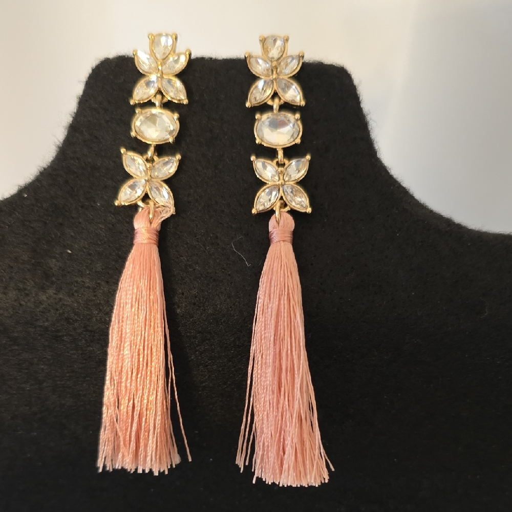 Elegant Gold and Pink Tassel Earrings
